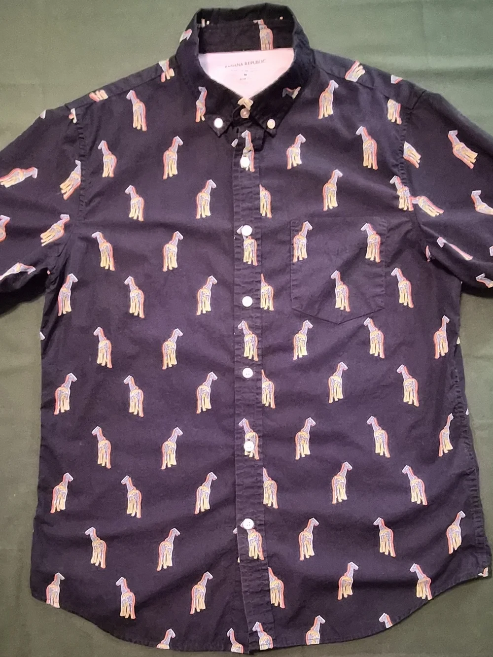 Banana Republic Navy Button-Down Shirt with Neon Giraffe Print